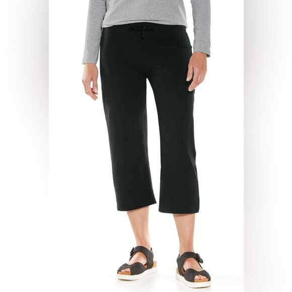 Coolibar Crop Pants Womens Medium Windley Beach Capris Lounge Black Pant UPF 50 - Picture 8 of 10